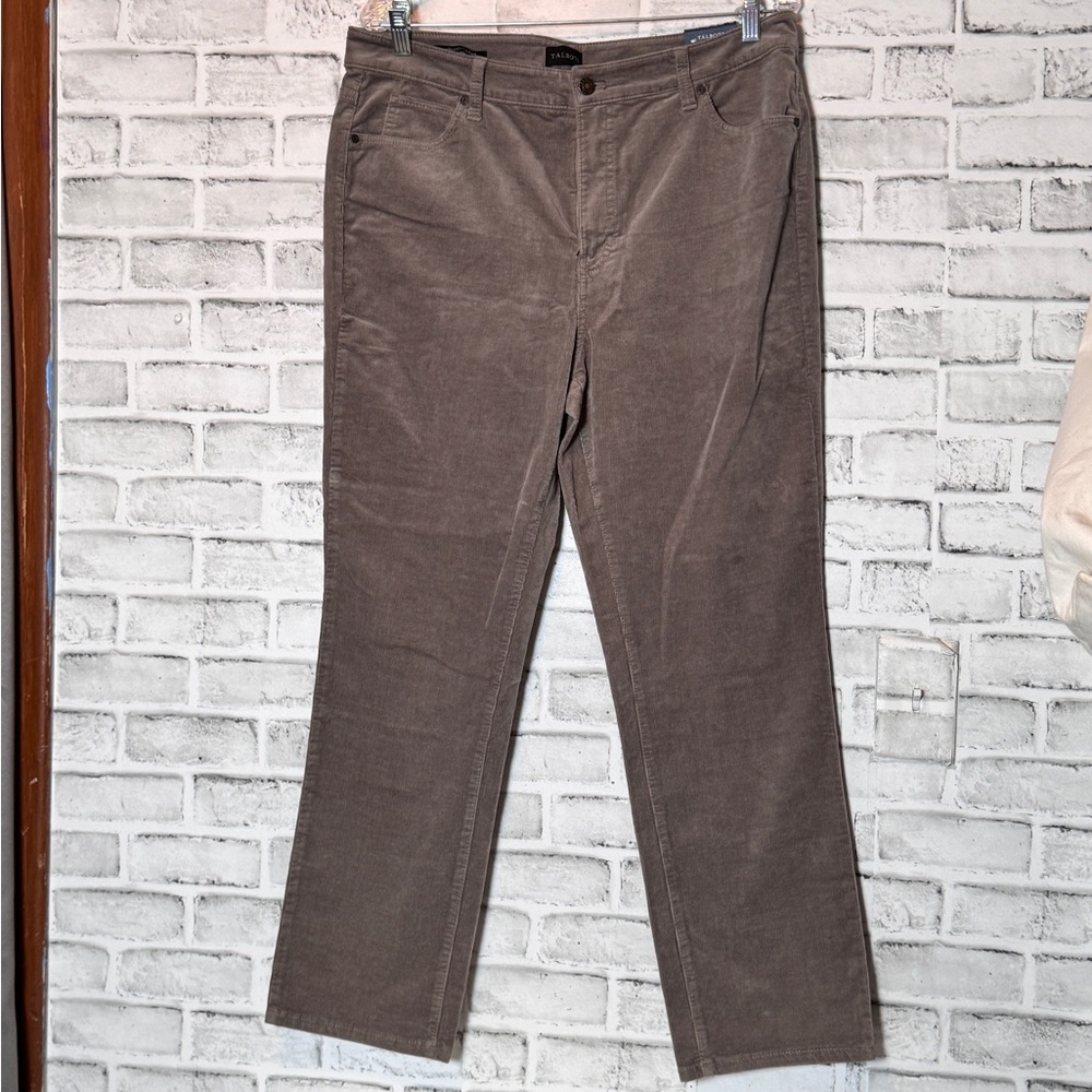 Talbots Brown/Taupe Corduroy Pants Straight Leg sz 14P‎ high waisted full length
